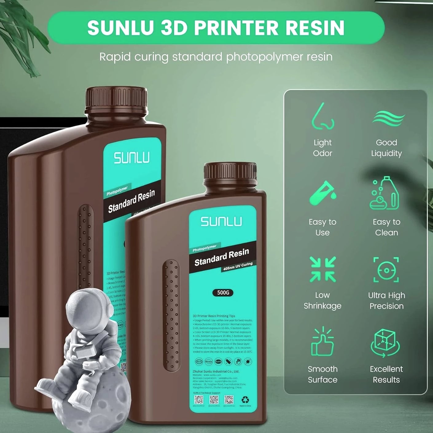 Clear 3D Resin 2kg for Most Printers, Fast Cure & Low Shrinkage - Precision Grade