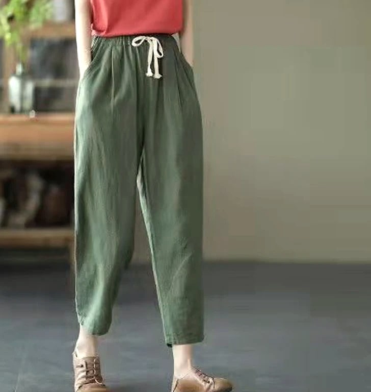 XPQBB Women's Cotton Linen Harem Pants High Waist