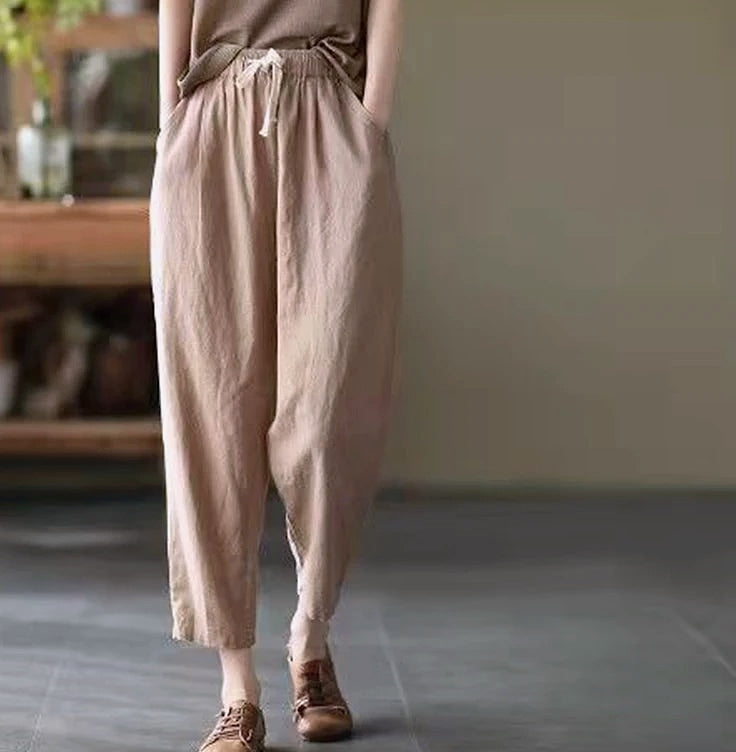 XPQBB Women's Cotton Linen Harem Pants High Waist