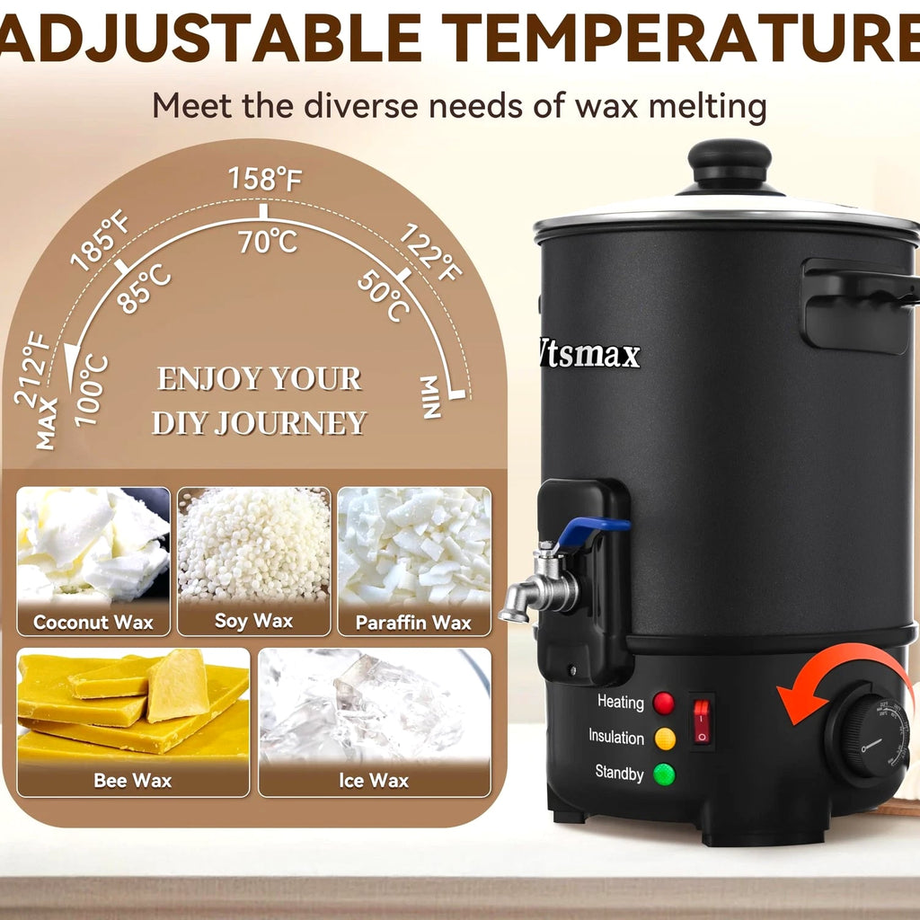 Vtsmax 12Lbs Wax Melter for Candle Making Pot, Temp Control and No-Clog -S
