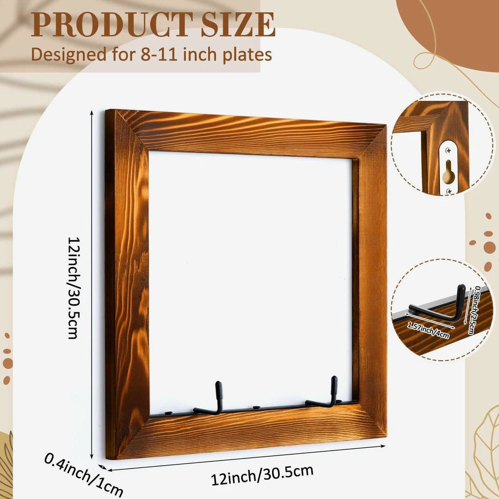 Yalikop 2 Set Plate Hangers, Wall Mounted Wooden Plate Display Holders, Rusti...