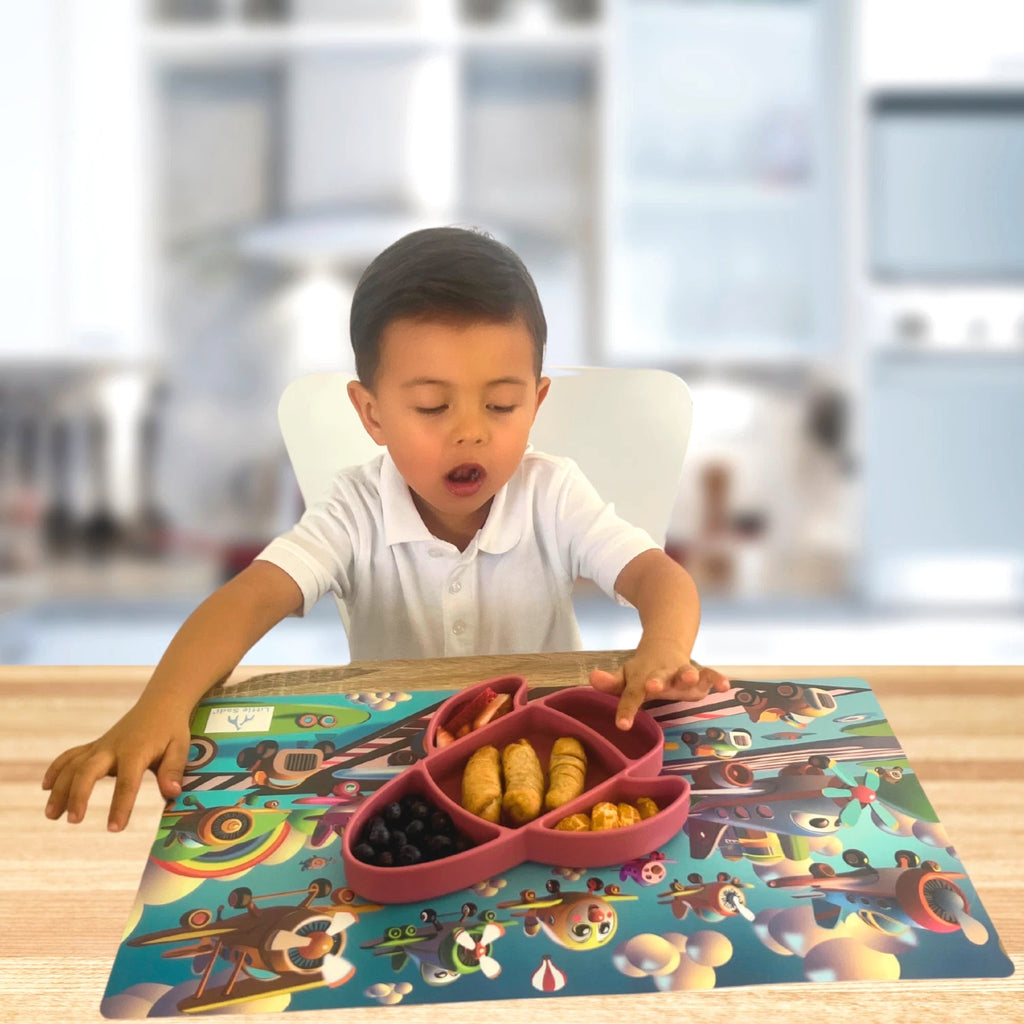 Liitle Sadi Silicone Airplane Toddler Plate, BPA-Free, Baby Plate, Baby Dish.