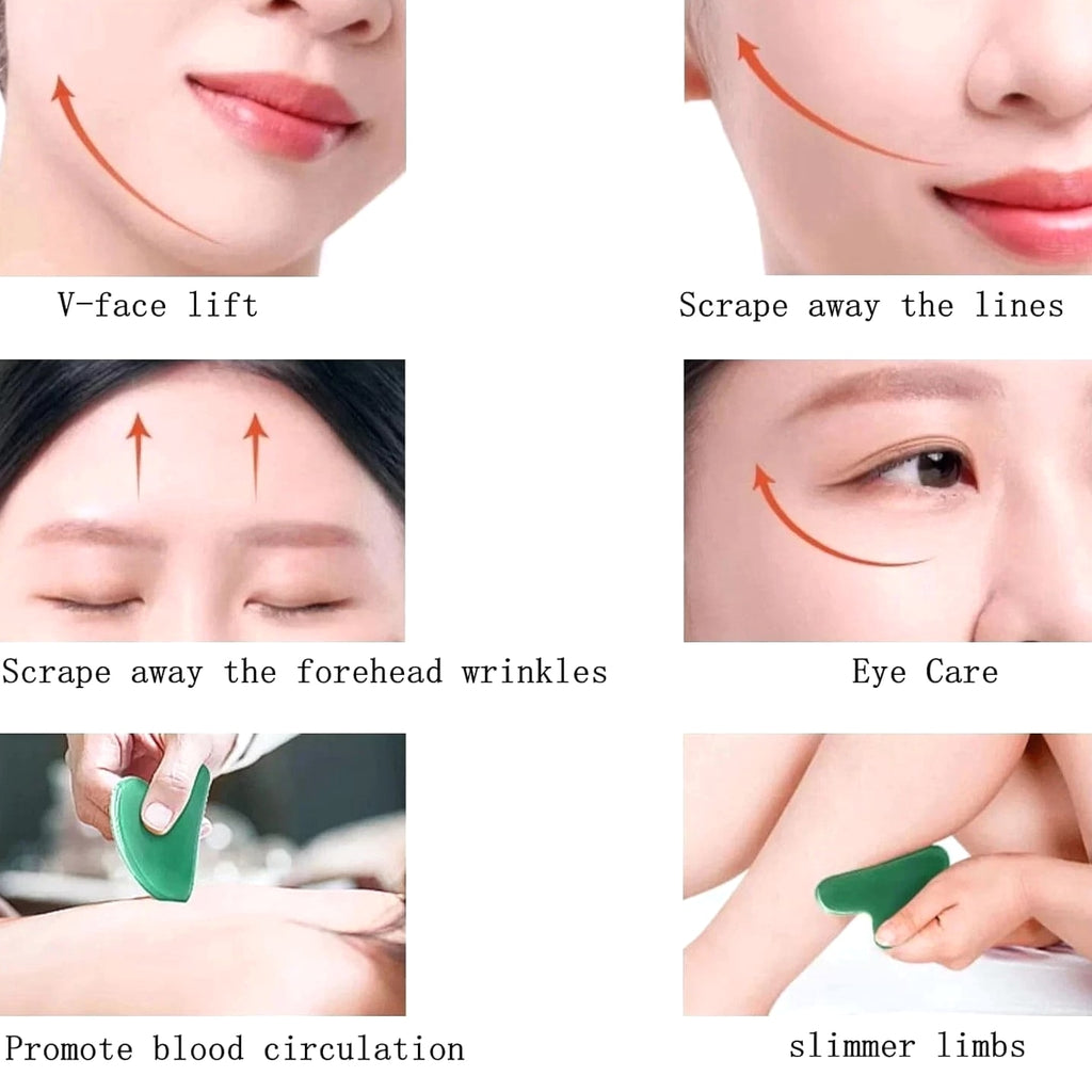Gua Sha Jade Stone Massage Tool, Guasha Scraping Device for Face and Body Skin