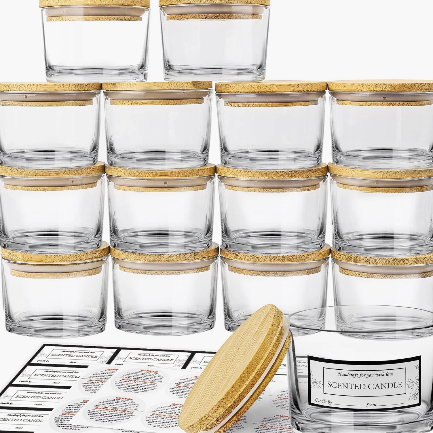 15 Pack 4 OZ Clear Glass Candle Jars with Airtight Bamboo Lids for Candle Making