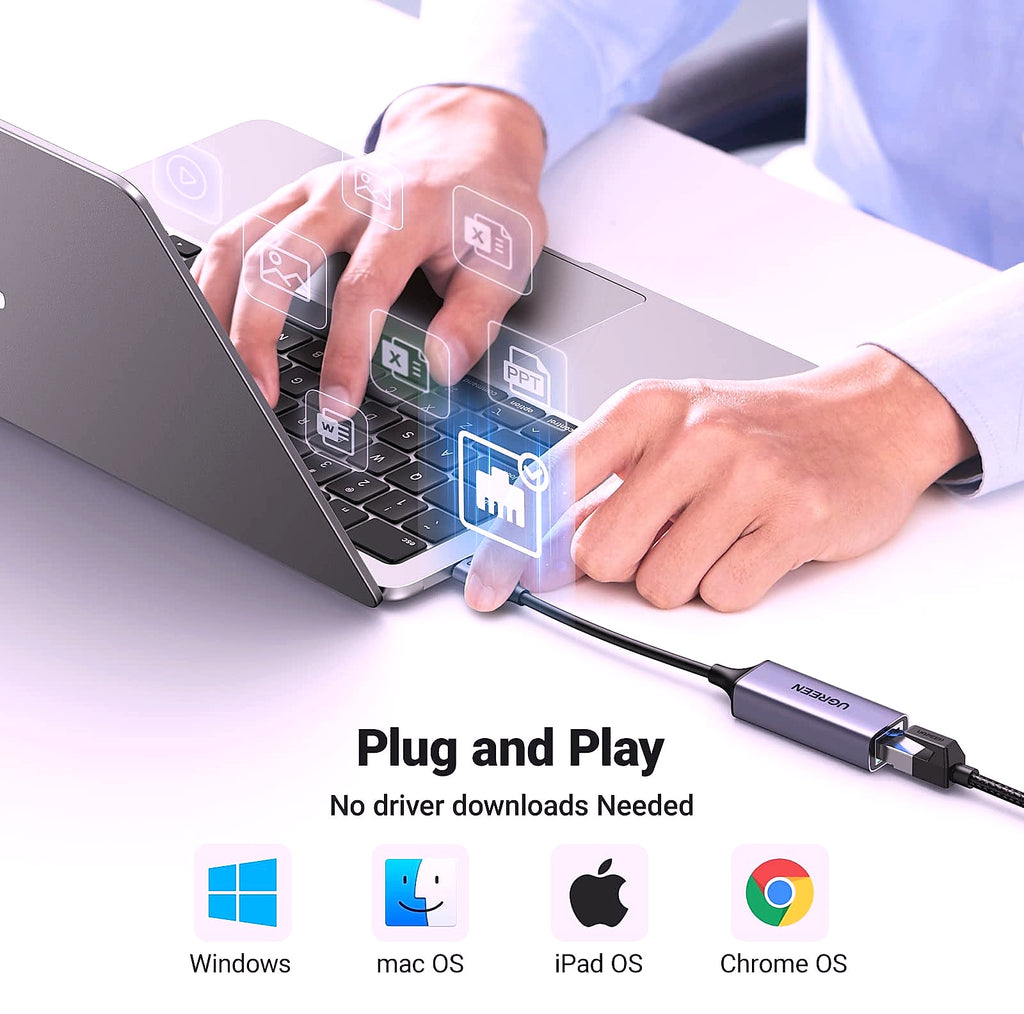 UGREEN USB-C to Ethernet Adapter, 1Gbps RJ45 Network Dongle