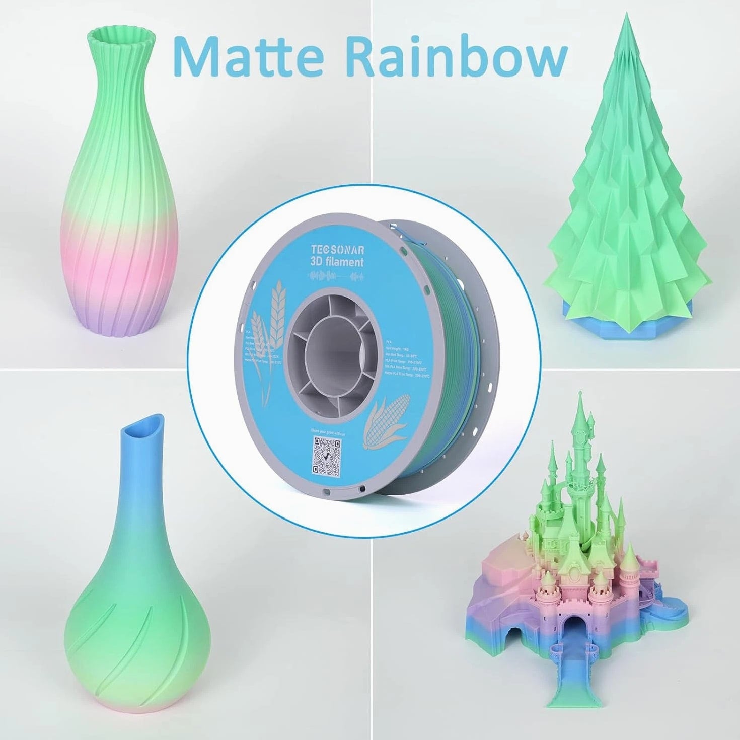 Matte Rainbow PLA 3D Printer Filament, 10 Rolls,1Kg Spool(2.2Lbs) 1.75Mm 3D Prin
