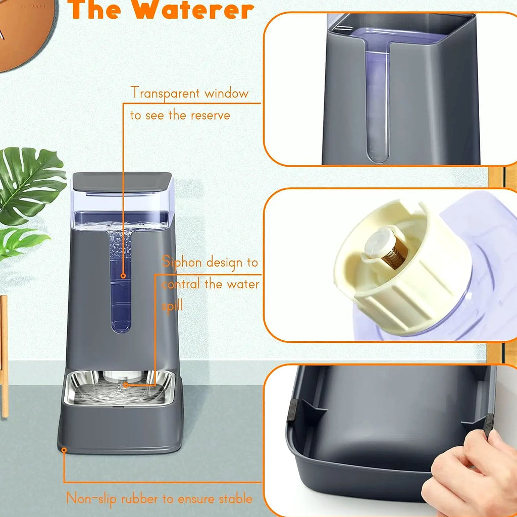 Automatic Pet Feeder and Water Dispenser Set with Stainless Steel Bowls
