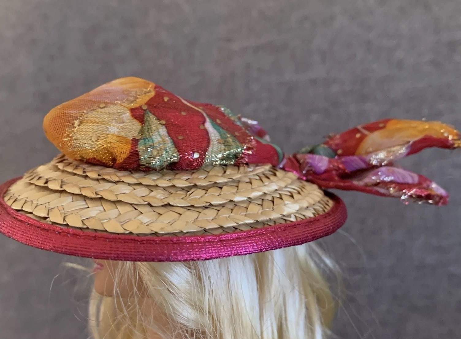 Barbie Doll Size Fashion Clothing Accessories Straw Hat with Ribbon And Purse
