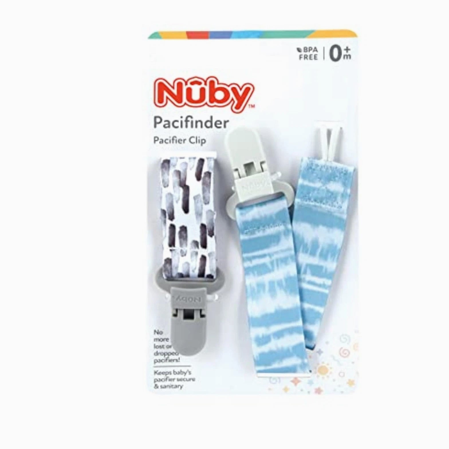 Nuby Infant's 2-Pack Pacifinder Pacifier Clips Colors May Vary Multicolor