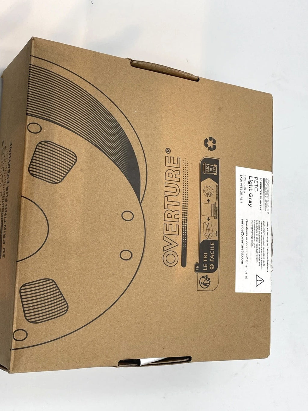 Overture PETG 3D Printer Filament - Grey 1.75mm/1kg Open Box