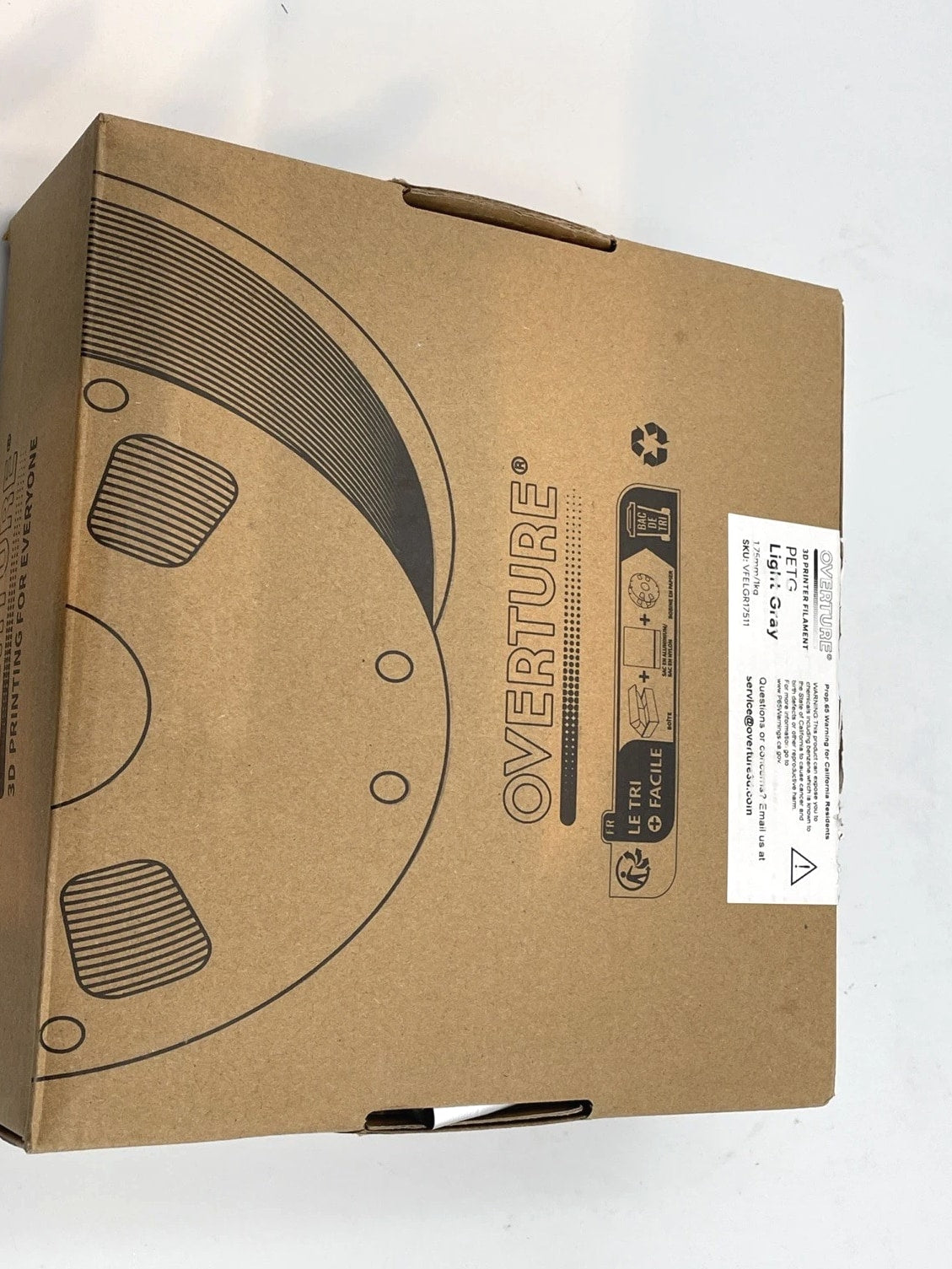 Overture PETG 3D Printer Filament - Grey 1.75mm/1kg Open Box