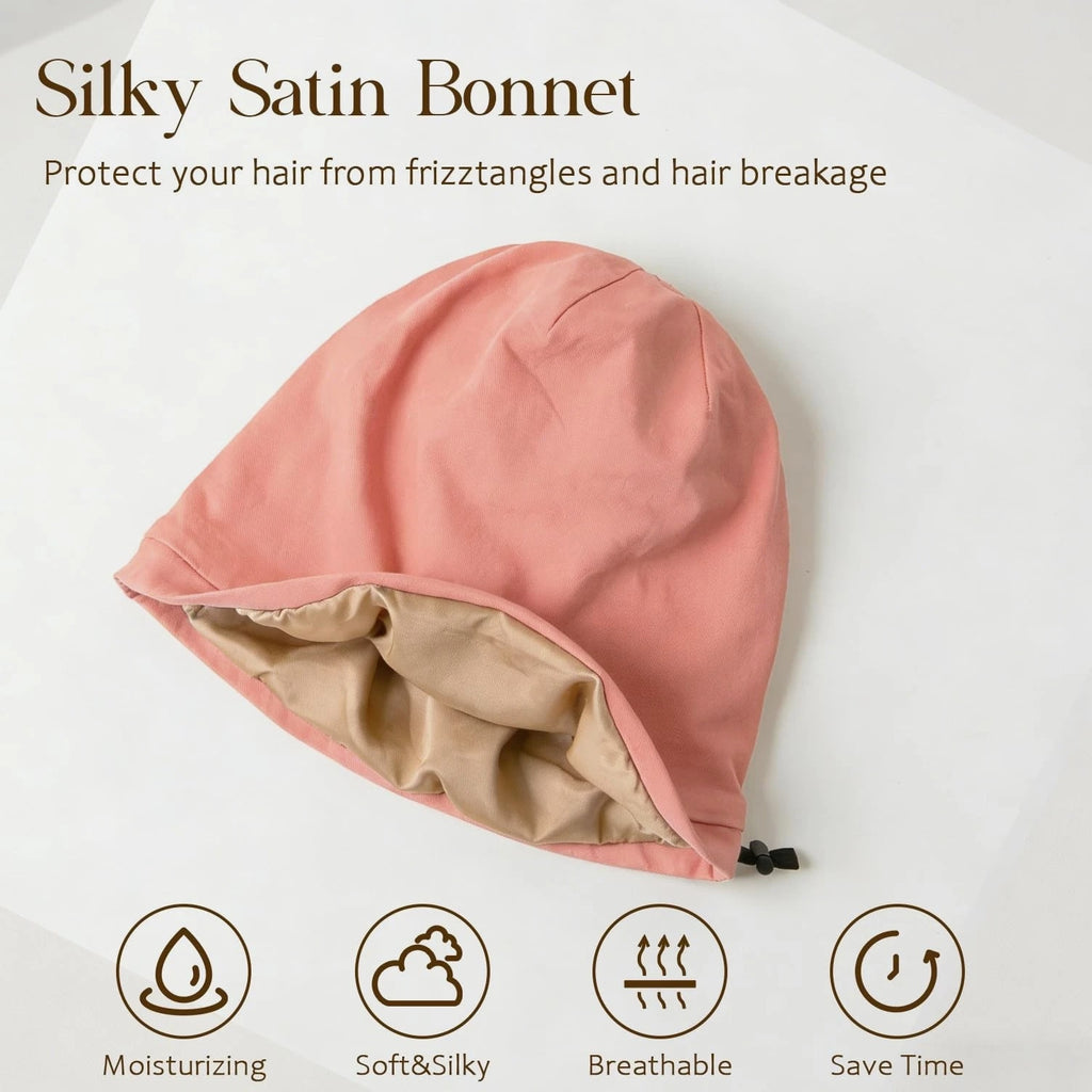 NICPOO Silk Satin Bonnet Hair Wrap for Sleeping, 2 Pcs, Medium - Blue & Pink