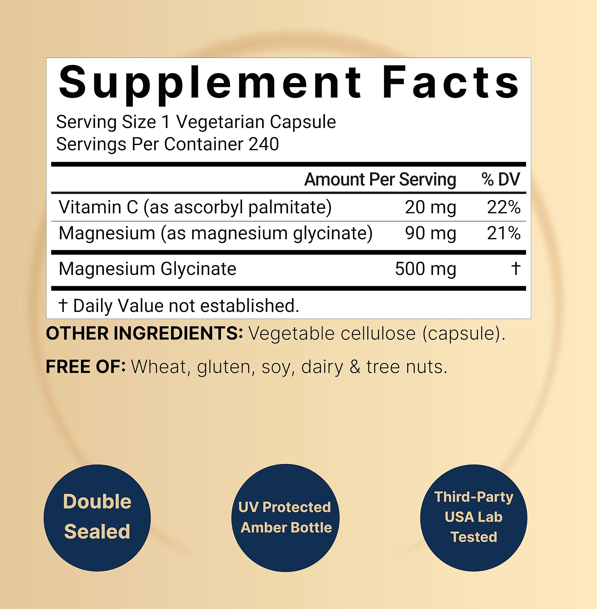 NatureBell Magnesium Glycinate 500mg, 240 Veggie Capsules
