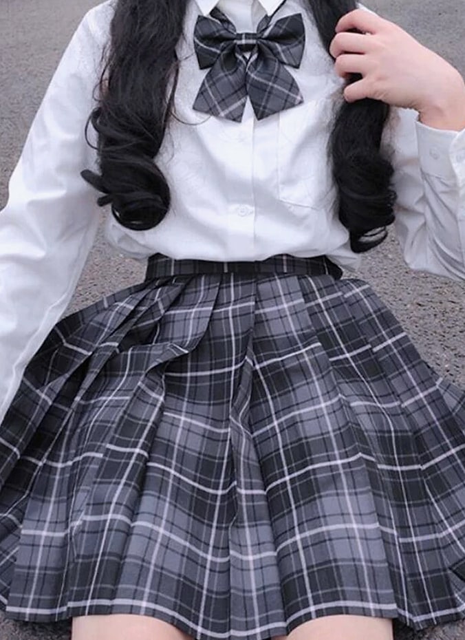 ZOKI Plaid Pleated Mini Skirt High Waist Bow Knot