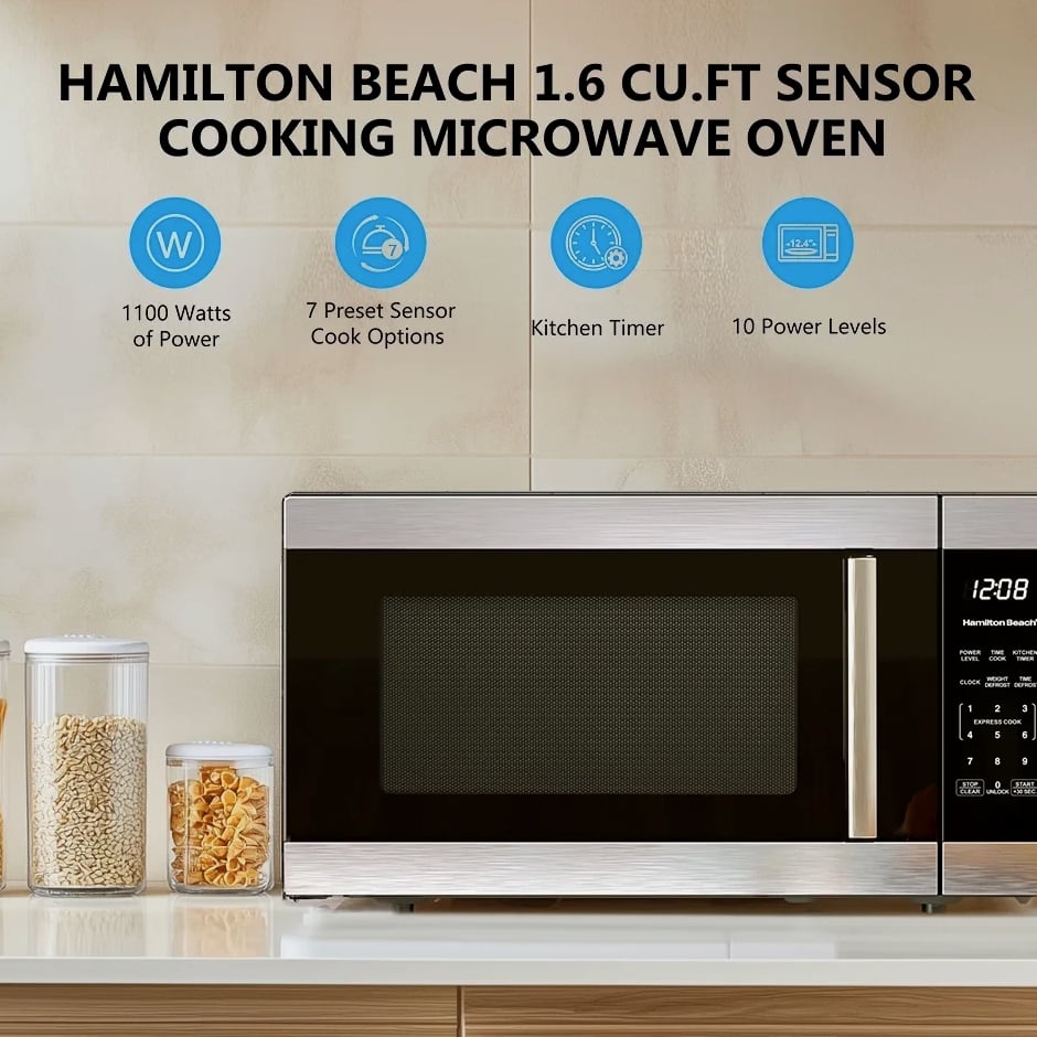 1100 Watt 1.6 Cu Ft Stainless Steel Countertop Microwave Oven Auto Sensor Cook