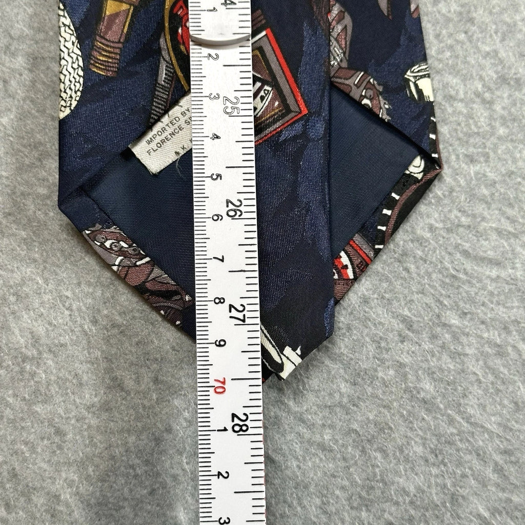 Vintage Florence Silk Tie, Automotive Gauges Novelty Navy 90s Mens 55x3.75in