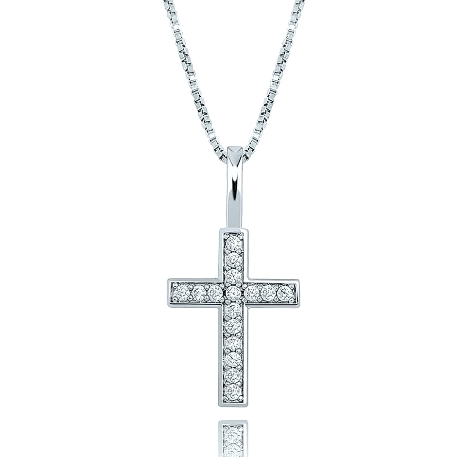 TOPGRILLZ 925 Sterling Silver Ice Zircon Cross Pendant