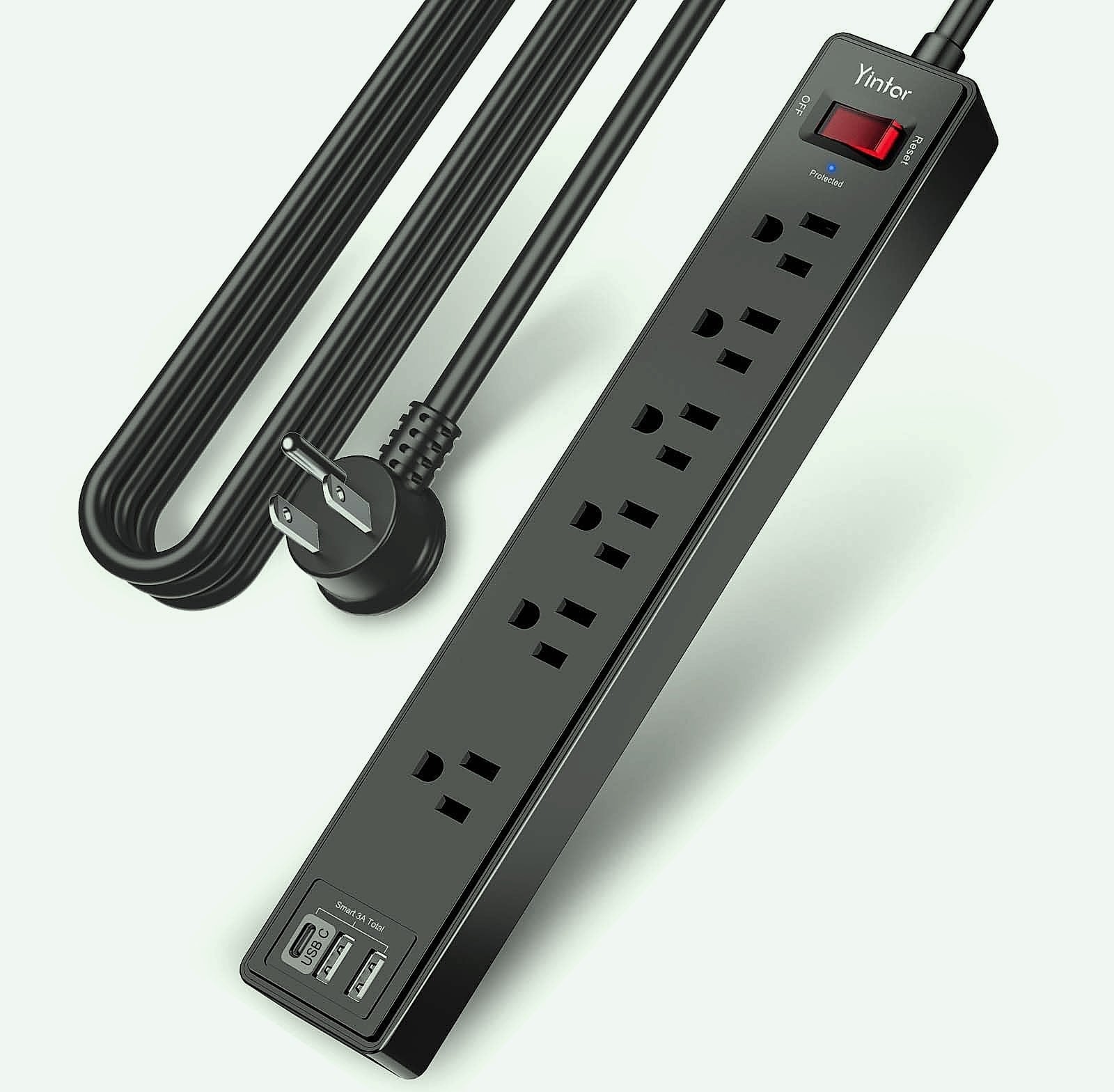 Yintar 6-Foot Power Strip with 6 Outlets and 3 USB Ports