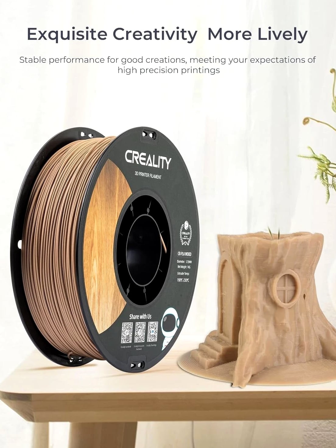 Wood Filament PLA 3D Printer Filament 1.75 mm - Smooth Silk Texture
