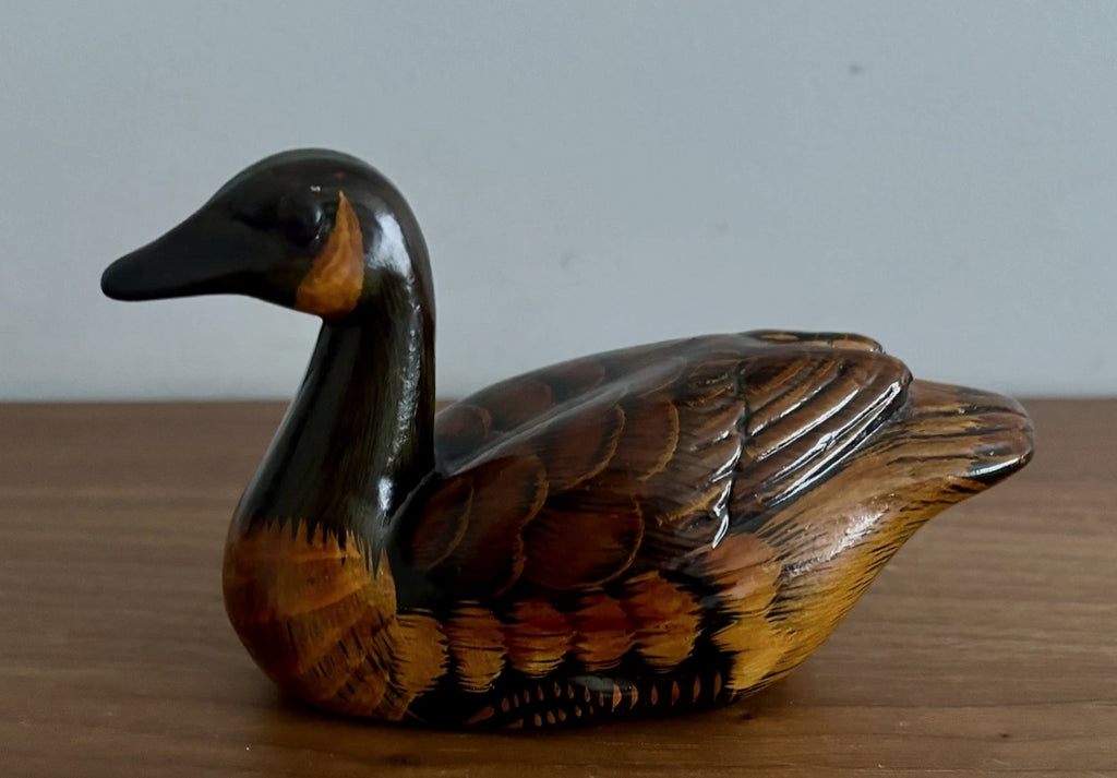 Vintage Hand Painted Ceramic Swimming Duck 14cm Figurine Trinket Ornament - Brown