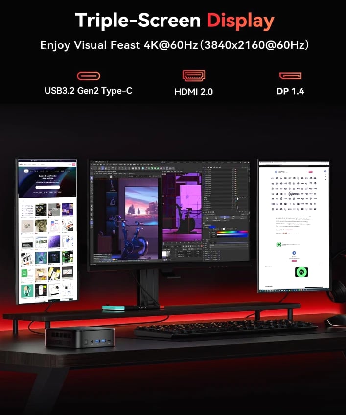 NiPoGi Mini PC AMD Ryzen 5 7430U (up to 4.3GHz, 6C/12T) 16+16GB DDR4 1TB M.2 SSD