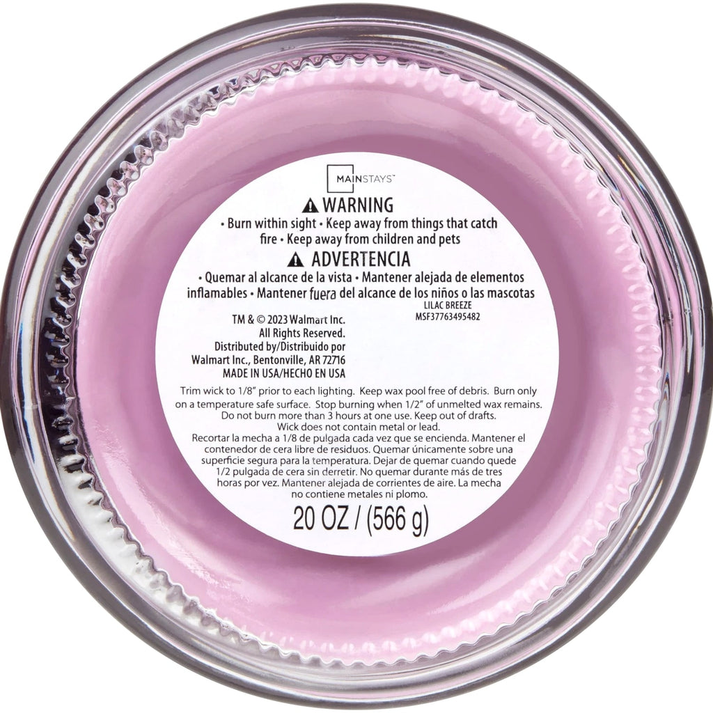 Mainstays Lilac Breeze Scented Single-Wick Large Glass Jar Candle 20 oz