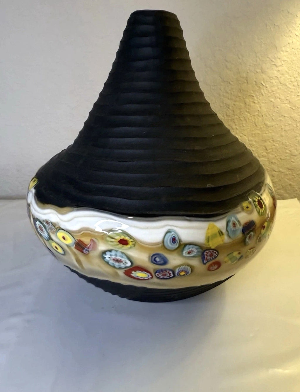 Stunning Yellow And Brown Pottery And Glass Millefiori Vase
