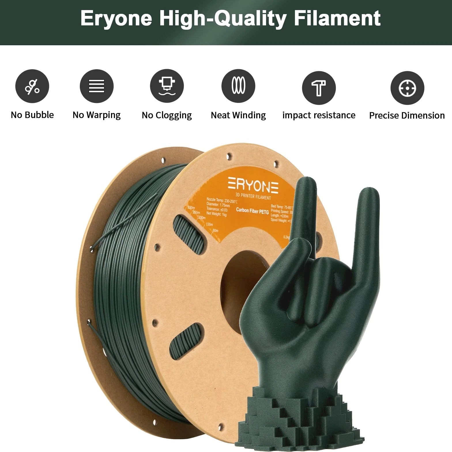 PETG Carbon Fiber 1KG Filament 1.75mm ±0.03mm Tolerance For FDM 3D Printer Print