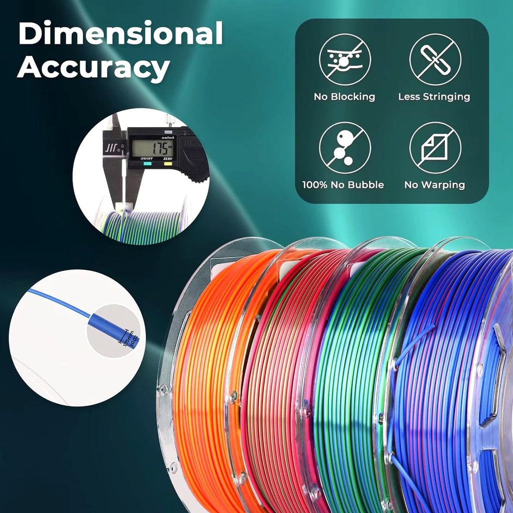 Silk PLA 3D Printer Filament Bundle, Shiny Dual Color Filament 1.75Mm Multi-Pack