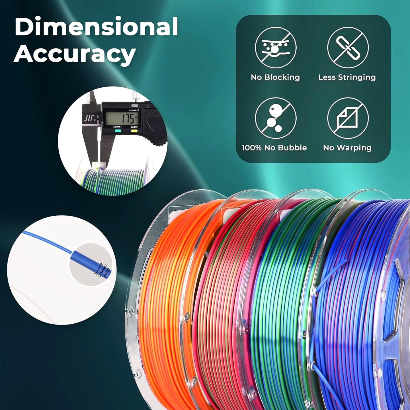 Silk PLA 3D Printer Filament Bundle, Shiny Dual Color Filament 1.75Mm Multi-Pack