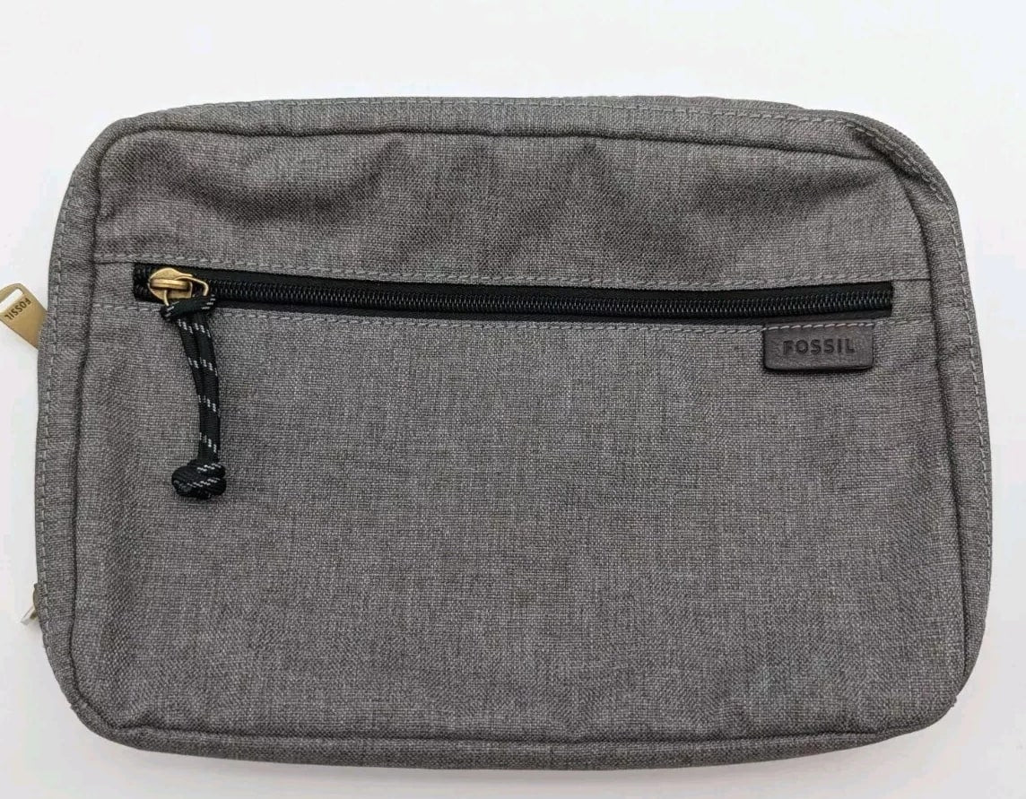 Fossil Travel Personal Organizer Bag Gray Electronics Gadgets 10" x 7" x 2" VGC