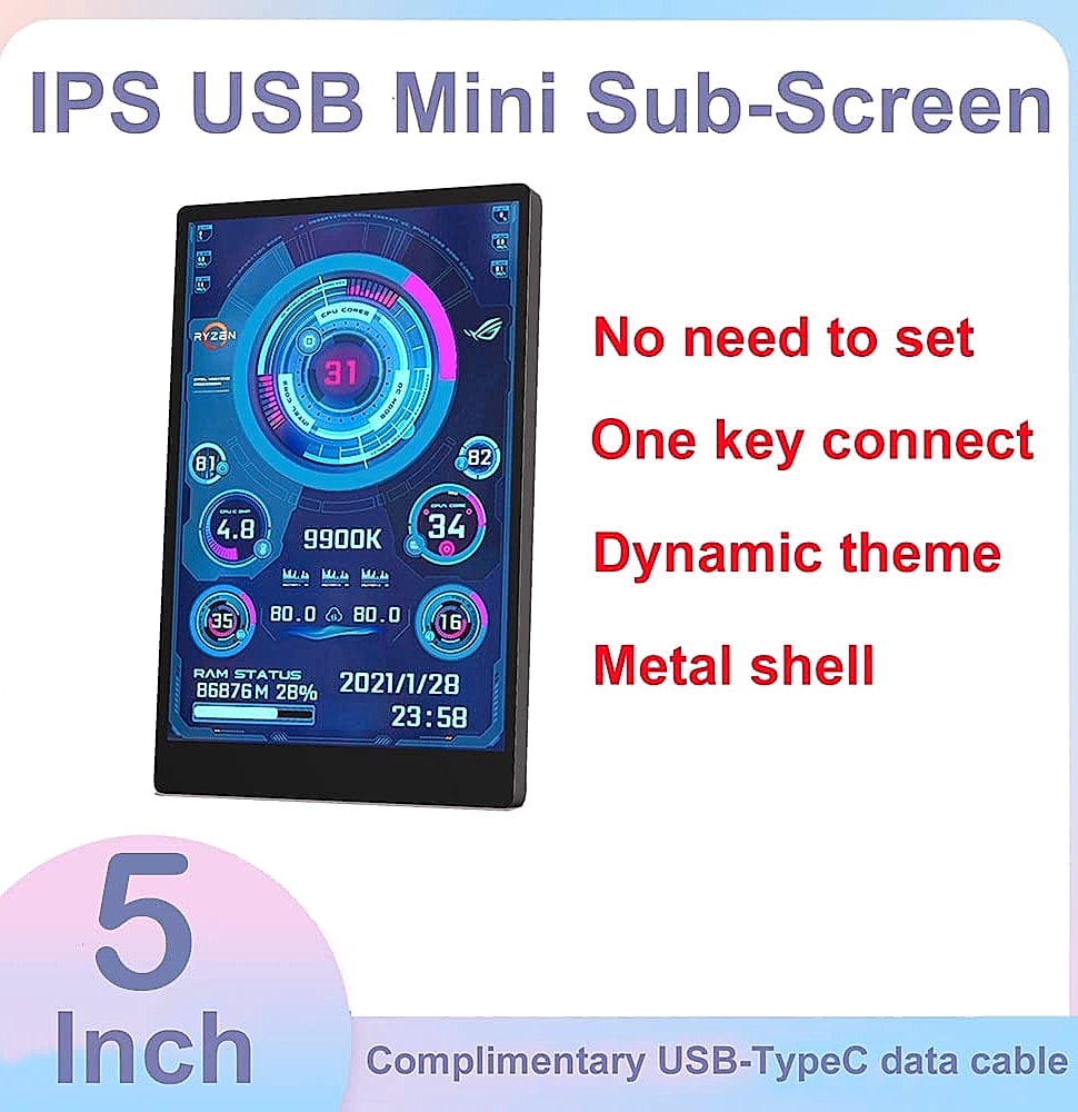 EDIY 5 inch IPS USB Mini Screen PC CPU Temperature Monitor