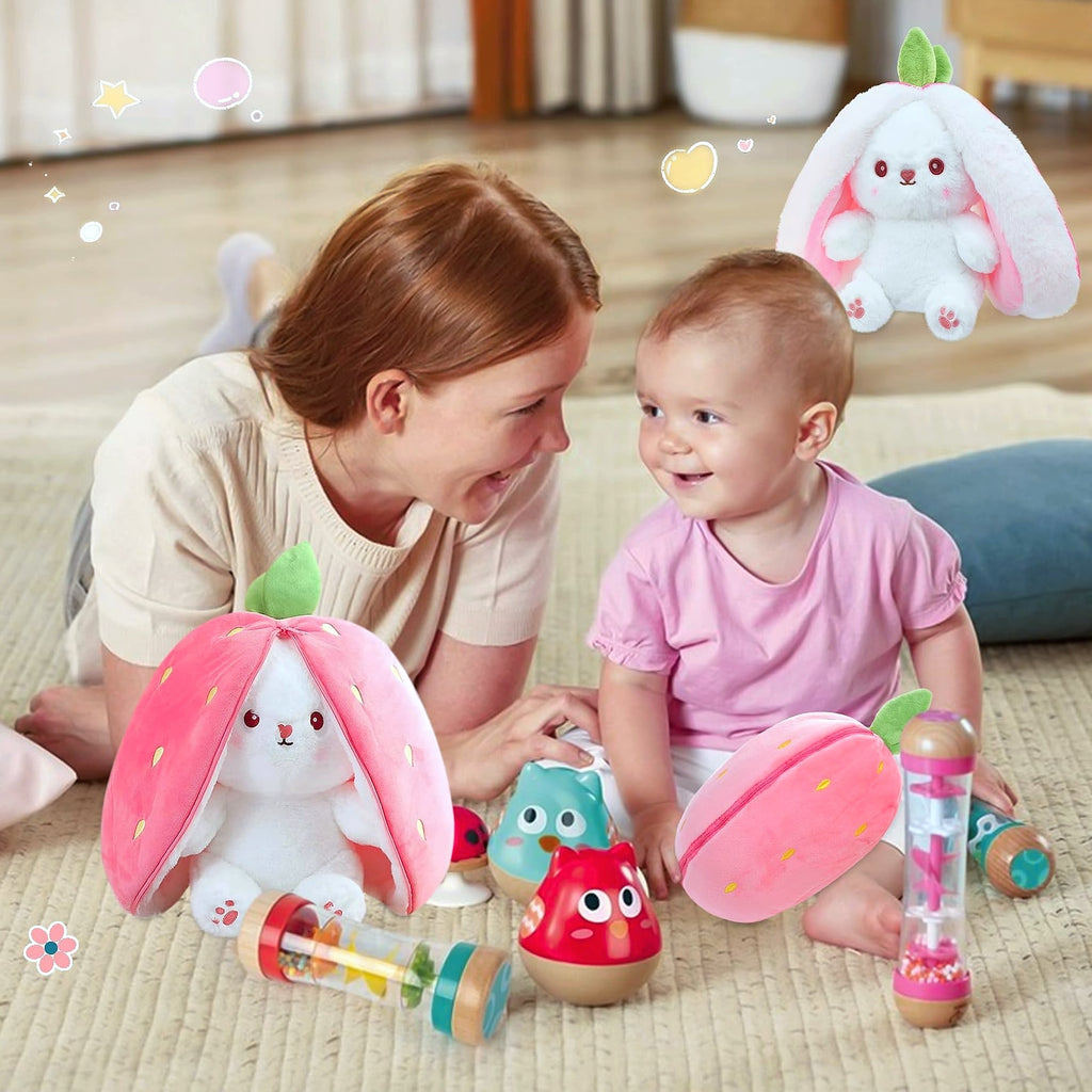 MIAODAM Reversible Strawberry Bunny Plush Toy, 7 inch