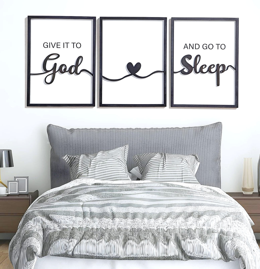 KIOSSUT 3D Wood Give it to God and Go to Sleep Wall Sign Set
