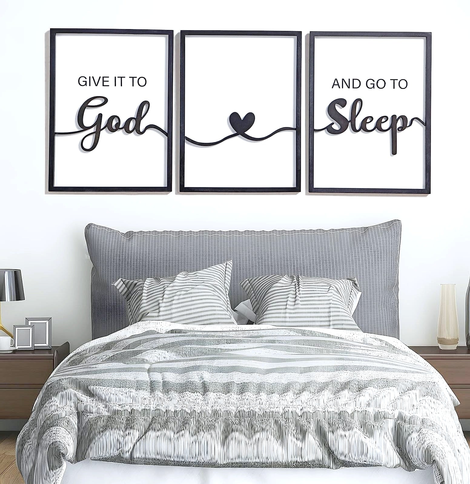 KIOSSUT 3D Wood Give it to God and Go to Sleep Wall Sign Set