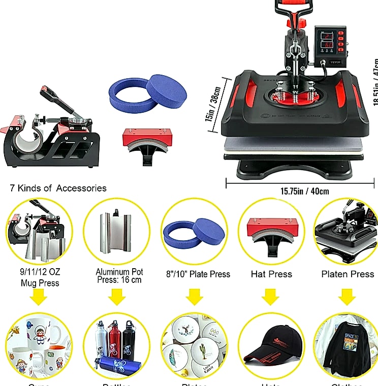 SucceBuy 12x15" Heat Press 5-in-1 Combo Machine with Dual Heating