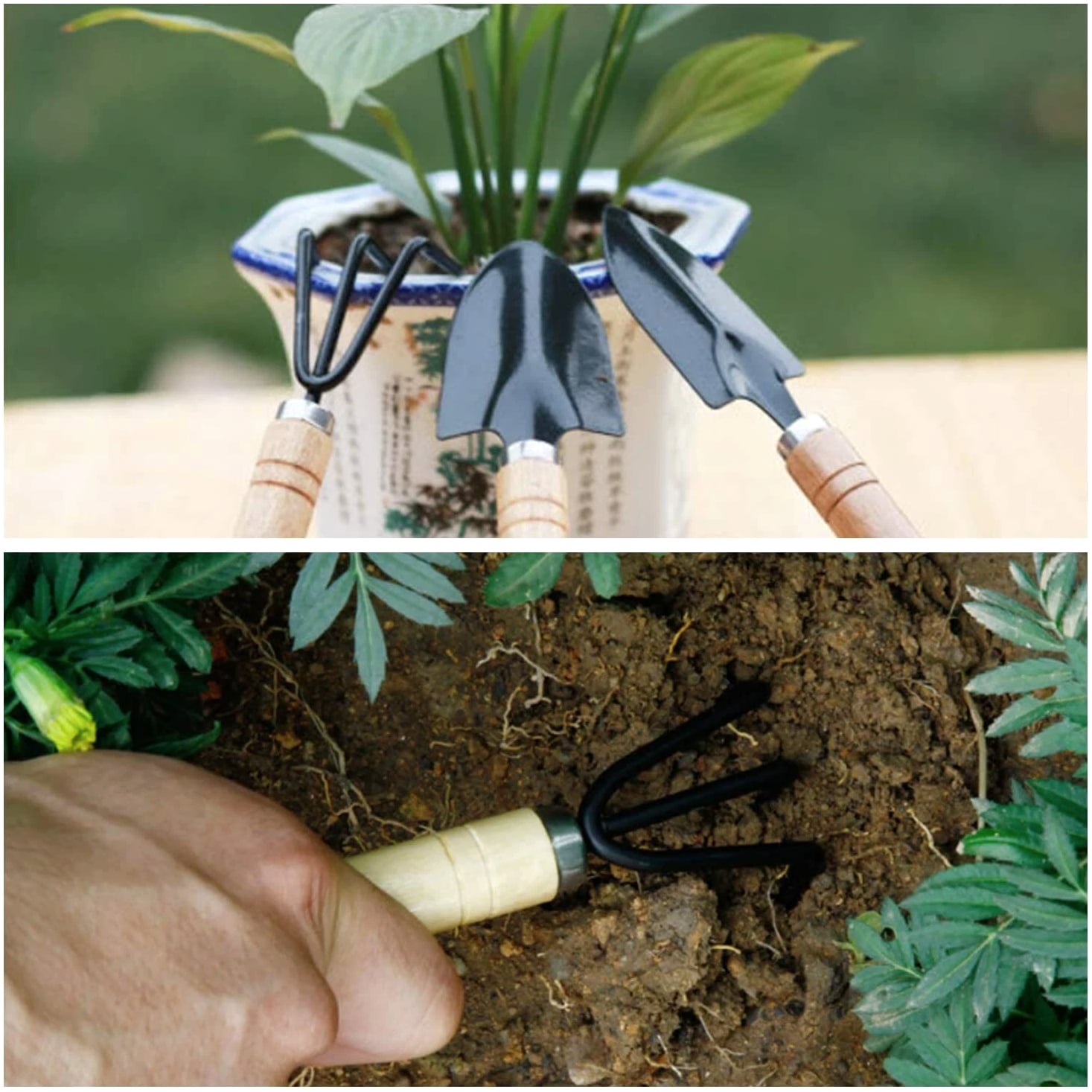 3pcs Garden Tools Set Mini Trowel Rake Shovel For Small Pot Plants Home Kit