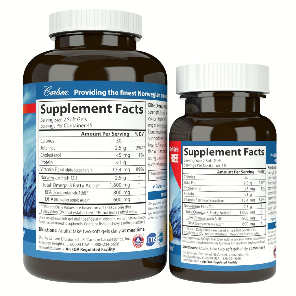 Carlson Elite Omega-3 Gems 1600mg Fish Oil Softgels