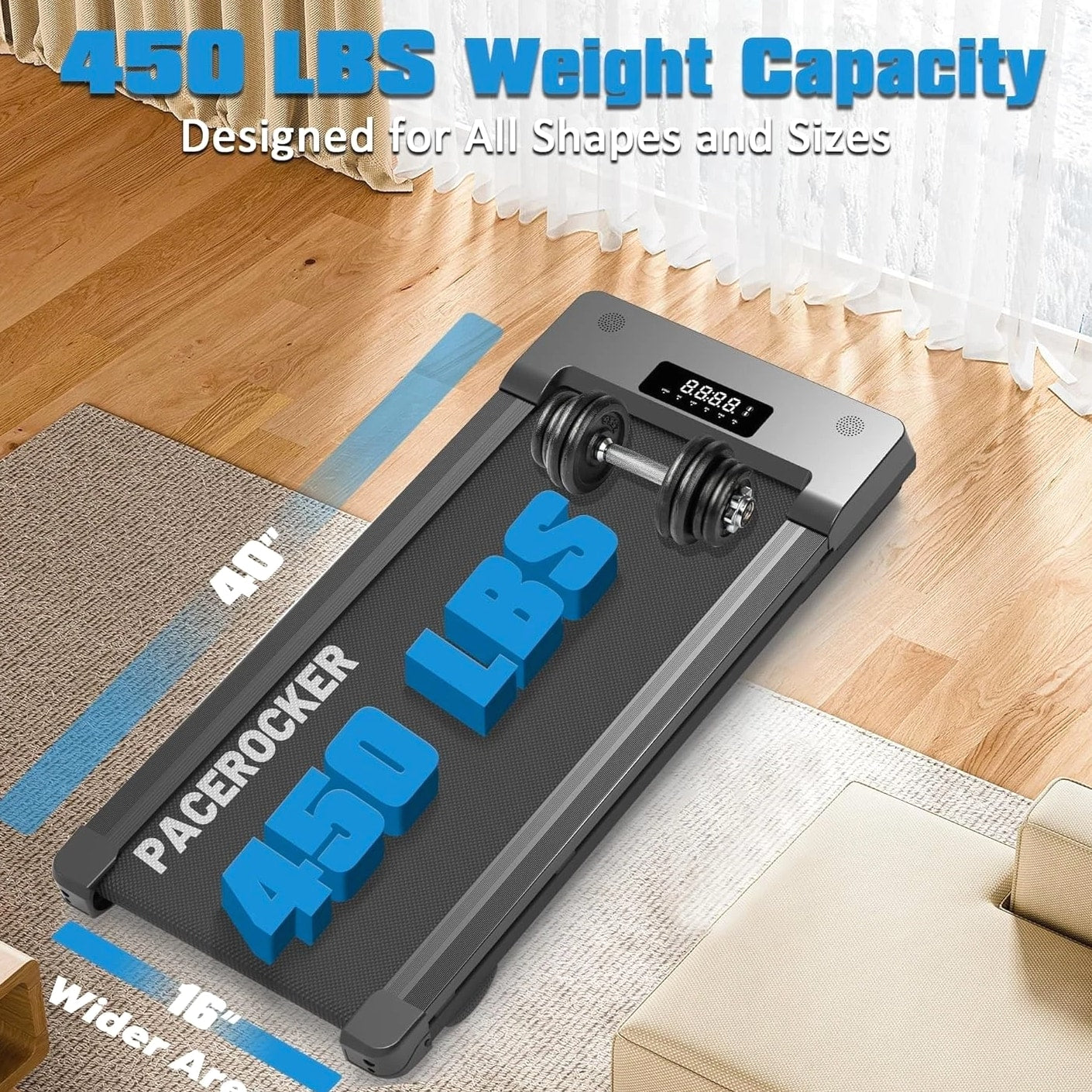 PACEROCKER Walking Pad Treadmill with 12% 9-Level Auto Incline, 450 Lbs Capacity