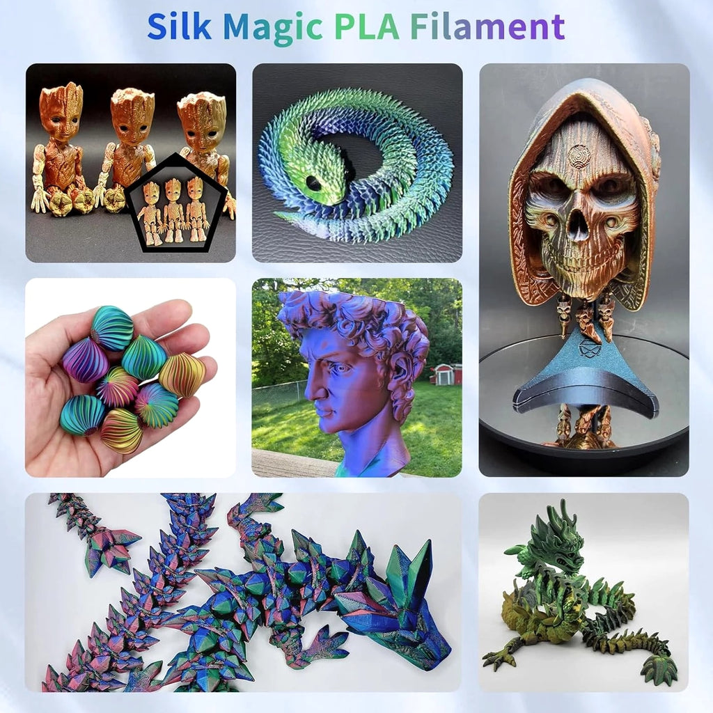 3D Printer Filament Silk PLA - Rainbow Color, 1.75Mm Tri-Color Filament 6 Pack