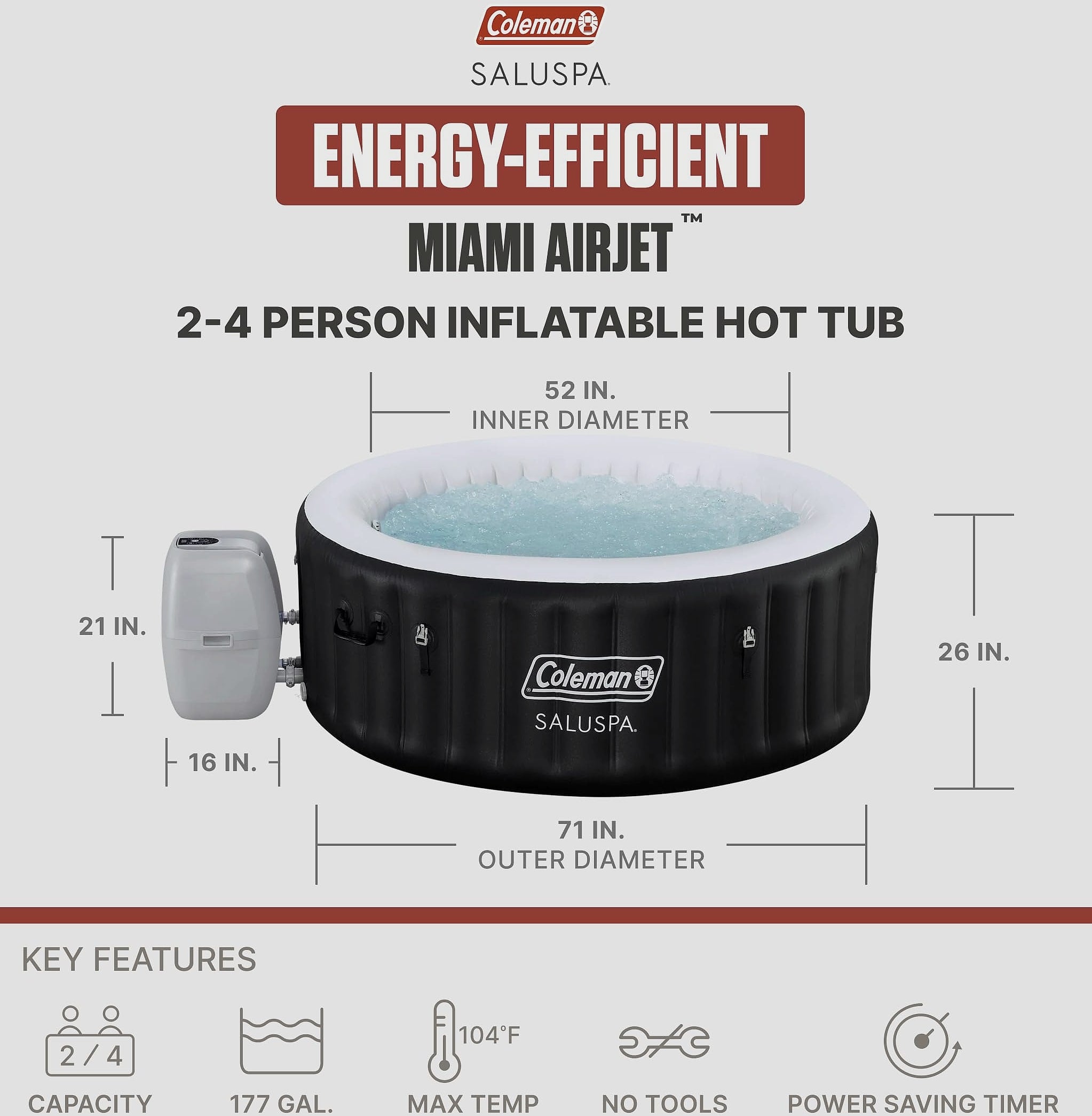 Coleman Miami 2-4 Person Inflatable Hot Tub with 120 AirJets
