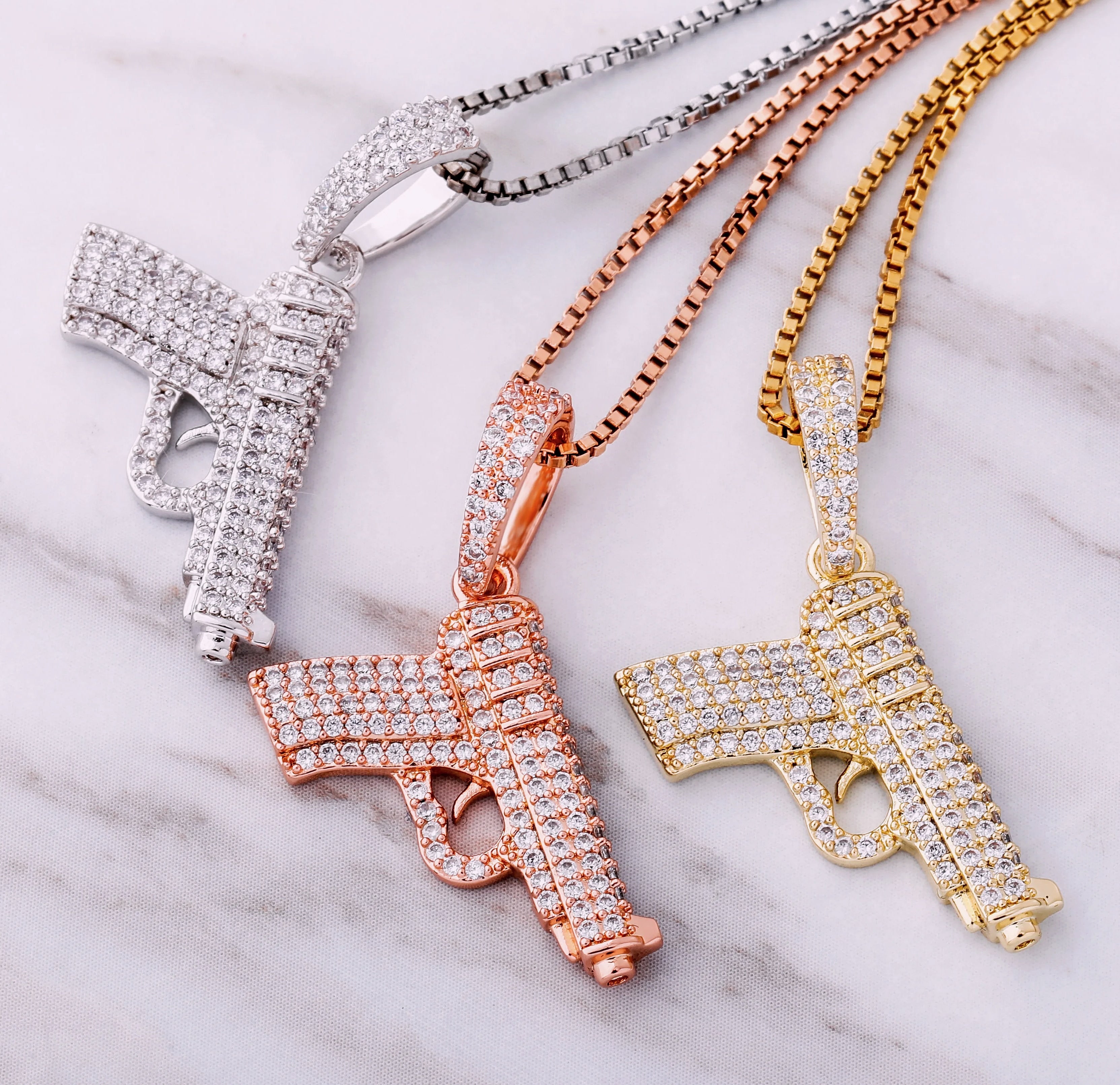TOPGRILLZ 925 Sterling Silver Pistol Pendant Necklace
