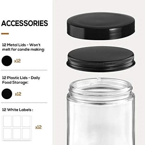 8 Oz Glass Candle Jars with Lids Round Containers For Candle Making