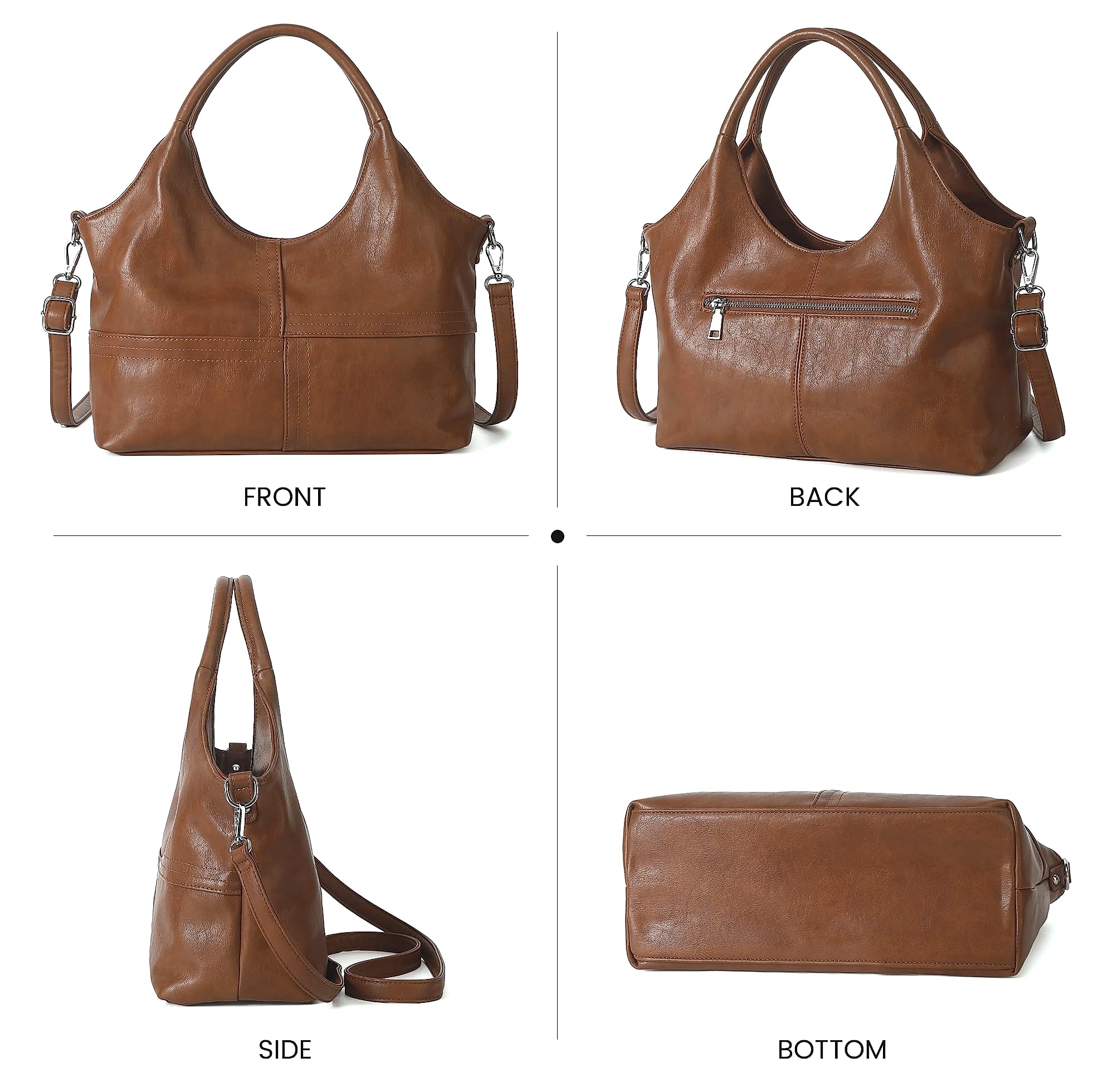 KOGTLA Medium Vegan Leather Tote Handbag with Detachable Strap