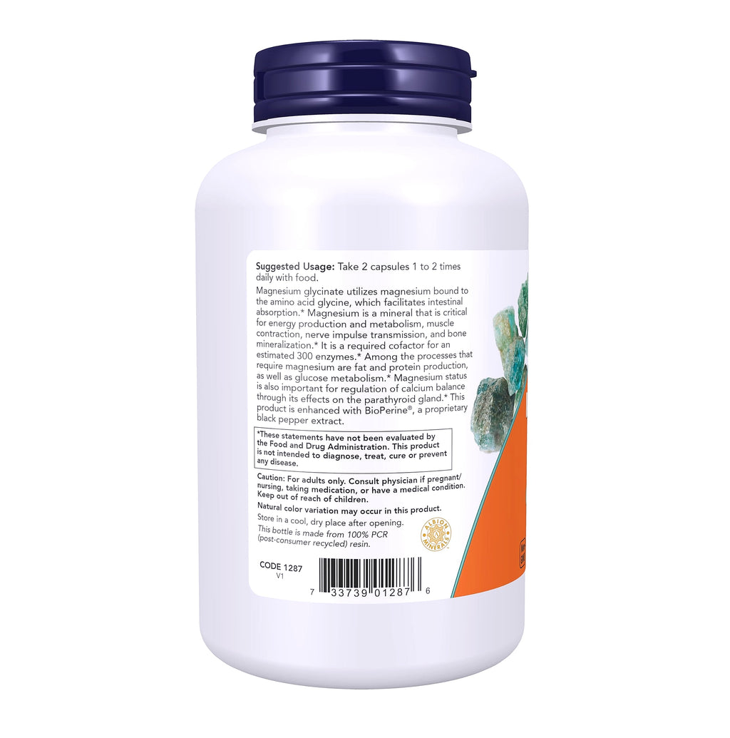 NOW Foods Magnesium Glycinate with BioPerine, 180 Veg Capsules