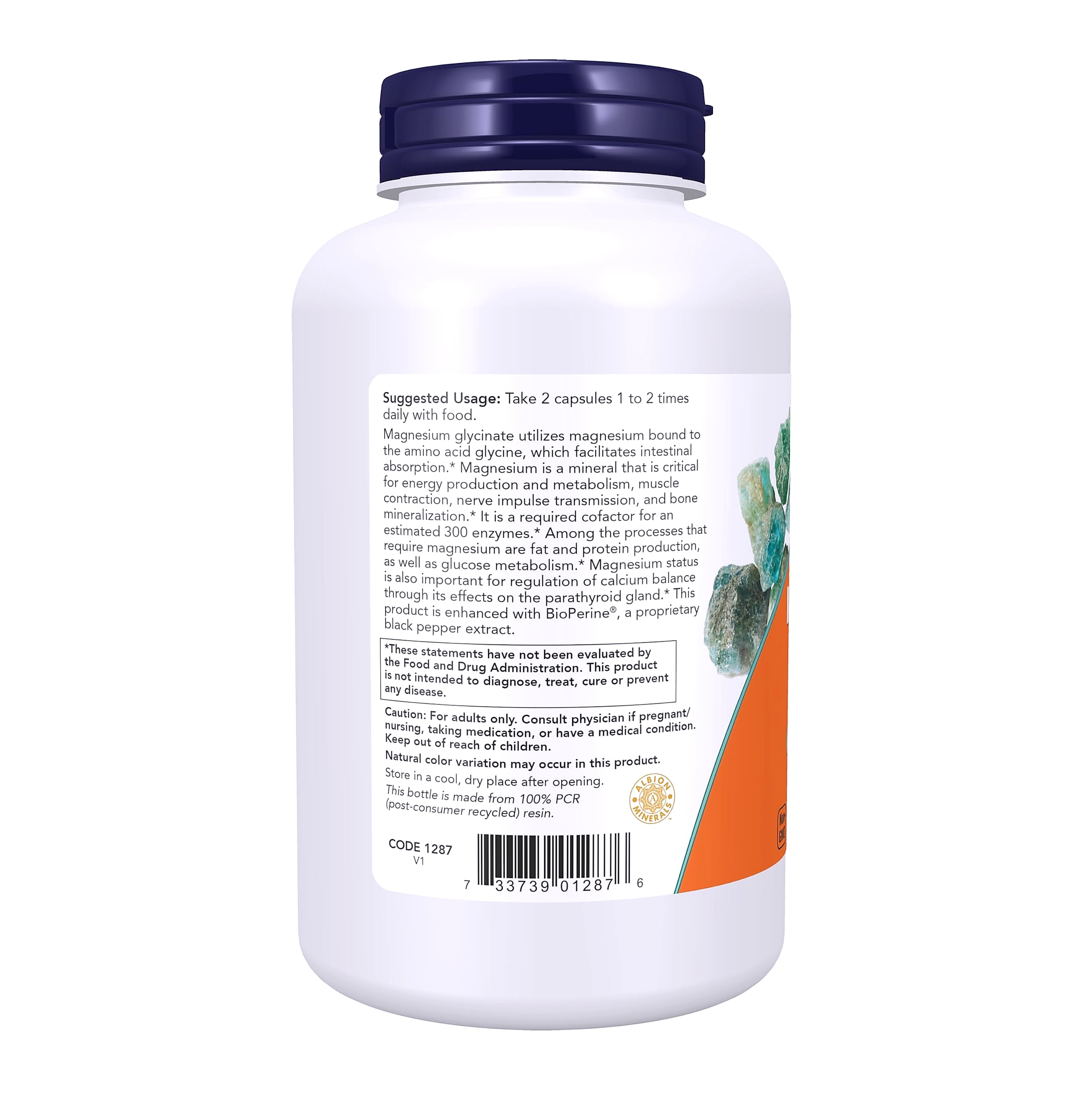 NOW Foods Magnesium Glycinate with BioPerine, 180 Veg Capsules