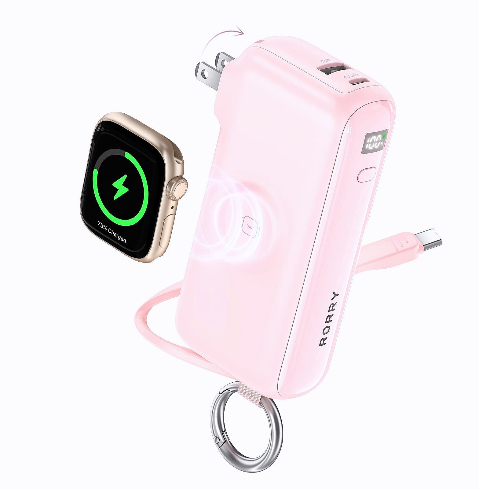 RORRY Flow 10000mAh 40W Portable Charger with Built-in USB-C Cable