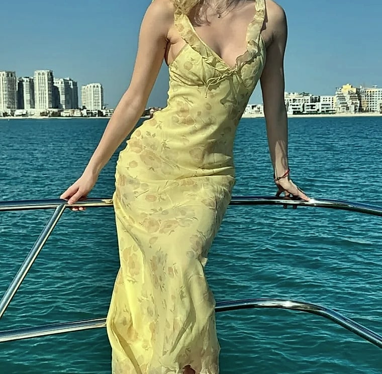 Cryptographic Summer Floral Plunge Maxi Dress Backless