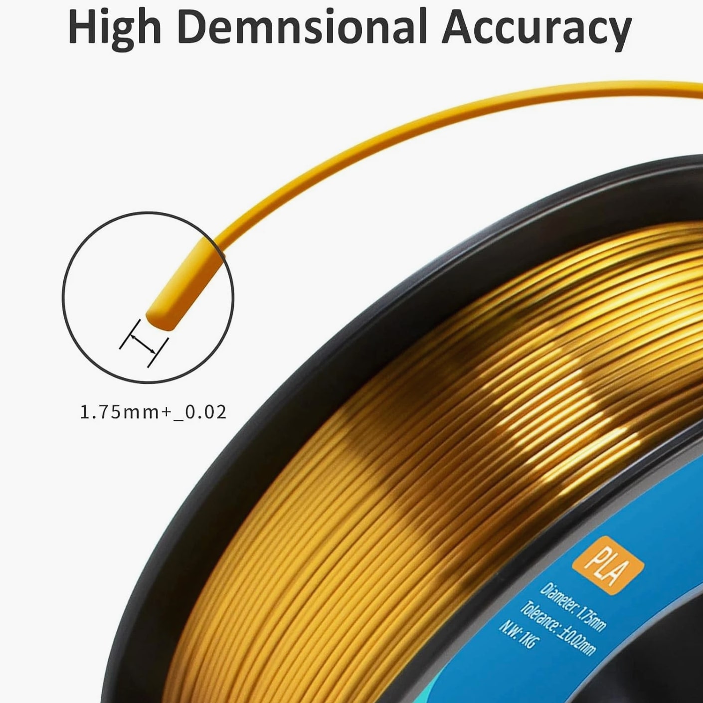 3D Printer Filament Silk Gold PLA Filament 1Kg (2.2lbs Spool, 1.75mm)