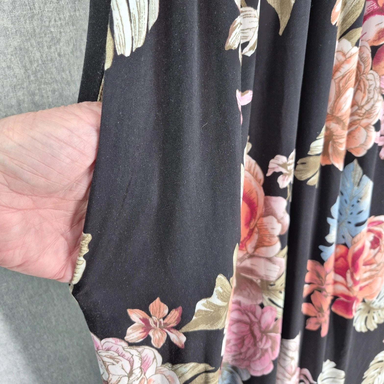 Vintage Promesa Dress Medium Romantic Black Floral Midi Fit Flare Pockets Boho